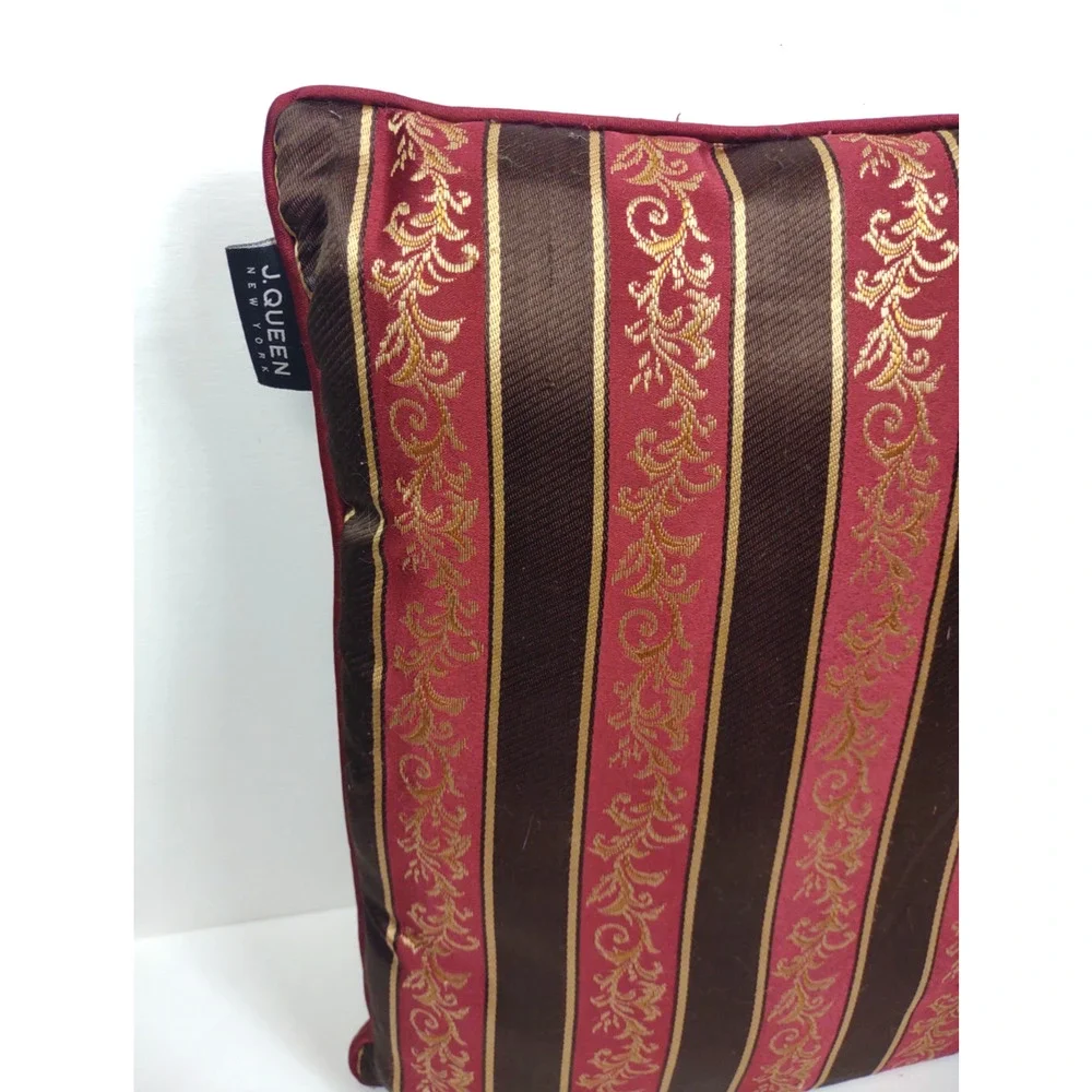 J. Queen New York Maribella Crimson Square Stripes Decorative Throw Pillow 16